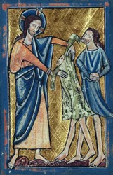 Roupas de Deus Adão e Eva, de um livro de Imagens da Bíblia, c.1250